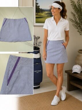Lady Hagen Light Blue Striped Golf Skort with Purple Trim size 10